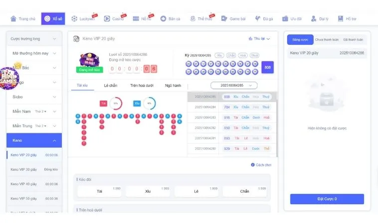 Hướng Dẫn Chi Tiết Cách Chơi Game Nhanh Keno Tại SumVip Hiệu Quả 2 Giao diện chơi game nhanh Keno Tại SumVip