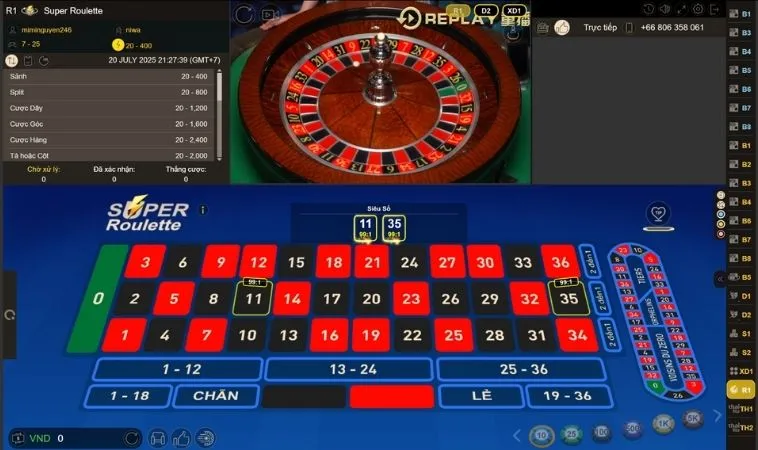 Giao diện đặt cược Roulette Nhà Cái SumVip