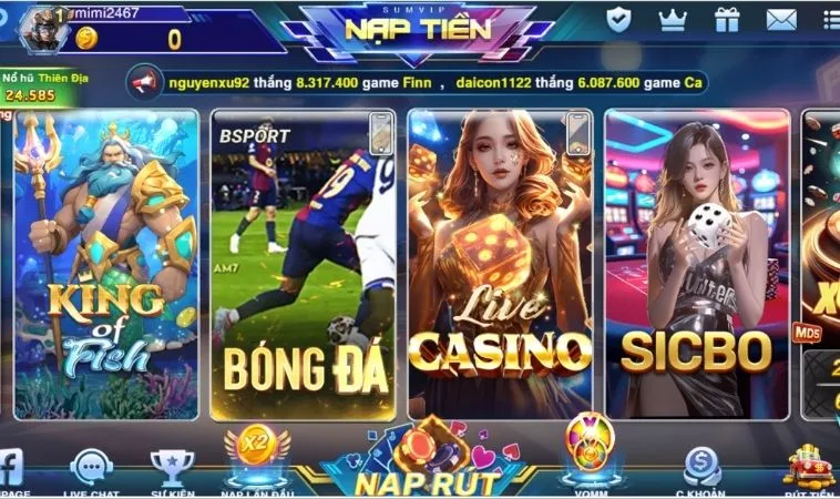 Đa dạng các thể loại game casino để trải nghiệm tại Sumvip