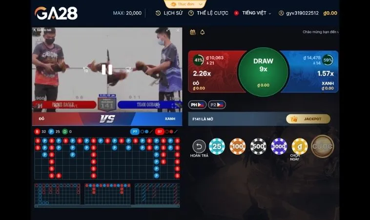 Cách Chơi Đá Gà GA28 Tại SumVip: Bí Quyết Thắng Kèo Hiệu Quả 2 Giao diện đặt cược Đá Gà GA28 Tại SumVip