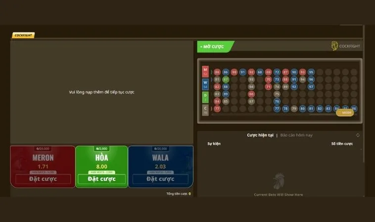 Giao diện đặt cược đá gà SumVip