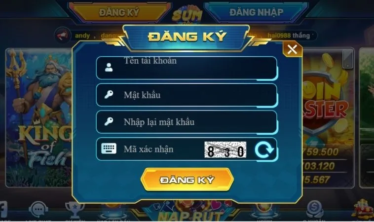 Giao diện đăng ký SumVip