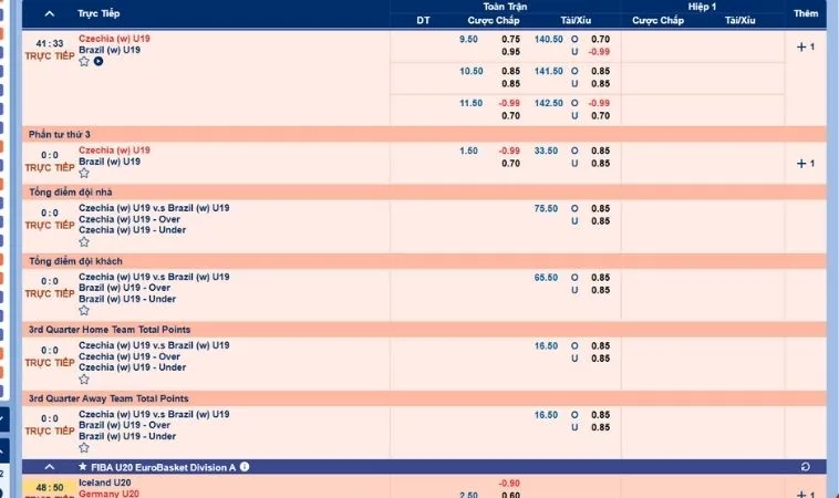 Giao diện đặt cược bóng rổ SumVip